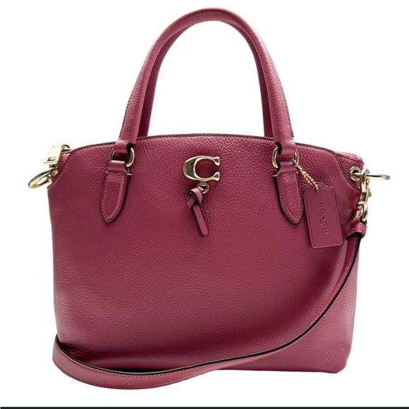 Coach Pebbled Leather Satchel Bag Purse in Rouge Mauve Pink with Gold Hardware - Picture 3 of 16